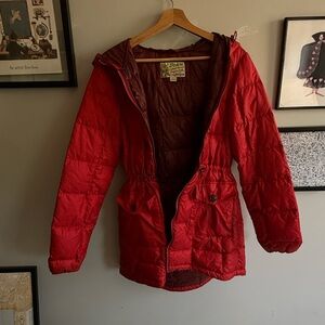 Eddie Bauer Red Quilted Puffer Down Coat with Hood